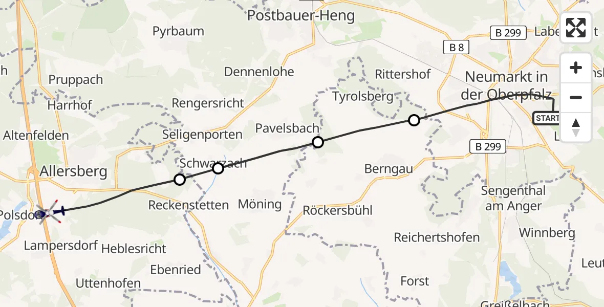 Flugroute Polizeihubschrauber Neumarkt i.d.OPf. - Allersberg, 12 Juni 2026, 01:19