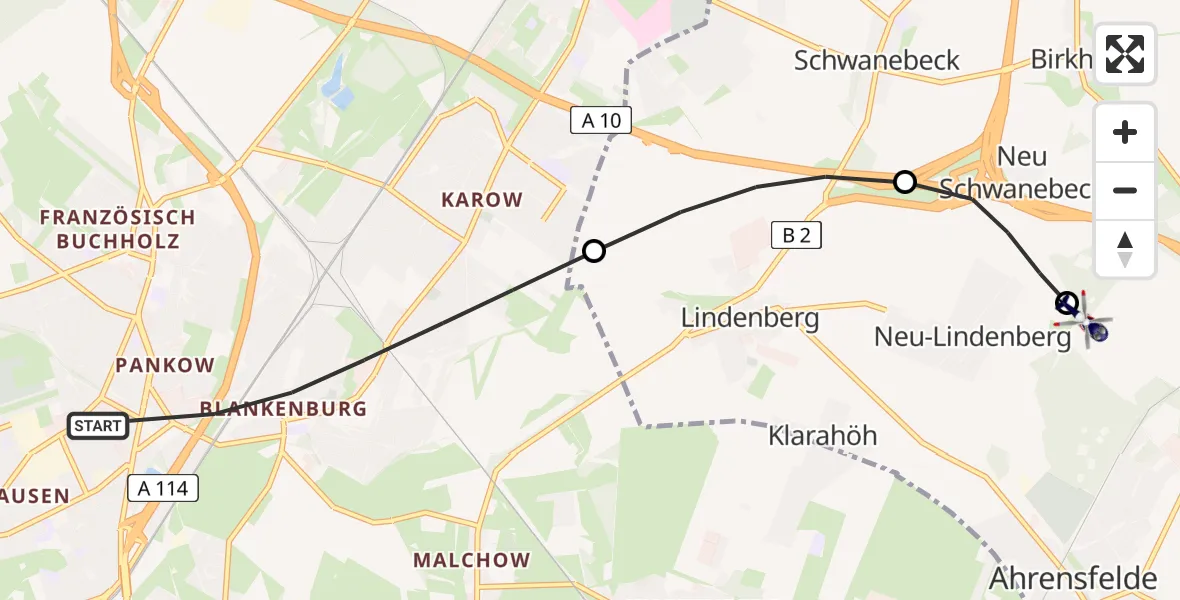 Flugroute Polizeihubschrauber Berlin - Ahrensfelde Hubschrauberlandeplatz, 12 Juni 2026, 01:58