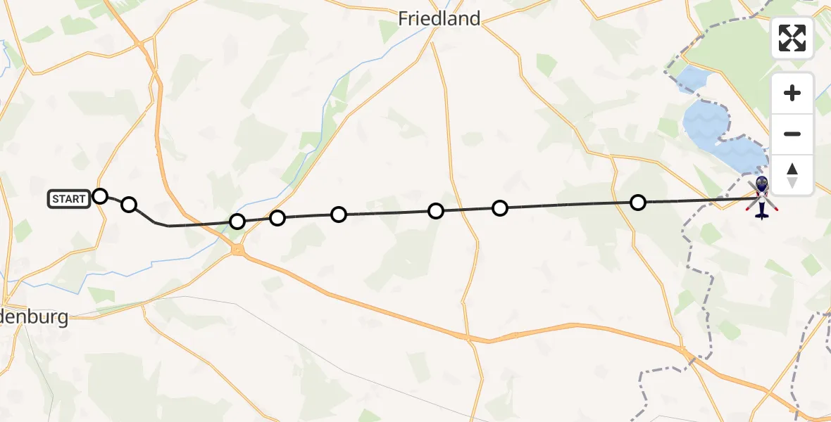 Flugroute Polizeihubschrauber Neubrandenburg Trollenhagen Flughafen - Strasburg (Uckermark), 12 Juni 2026, 03:06