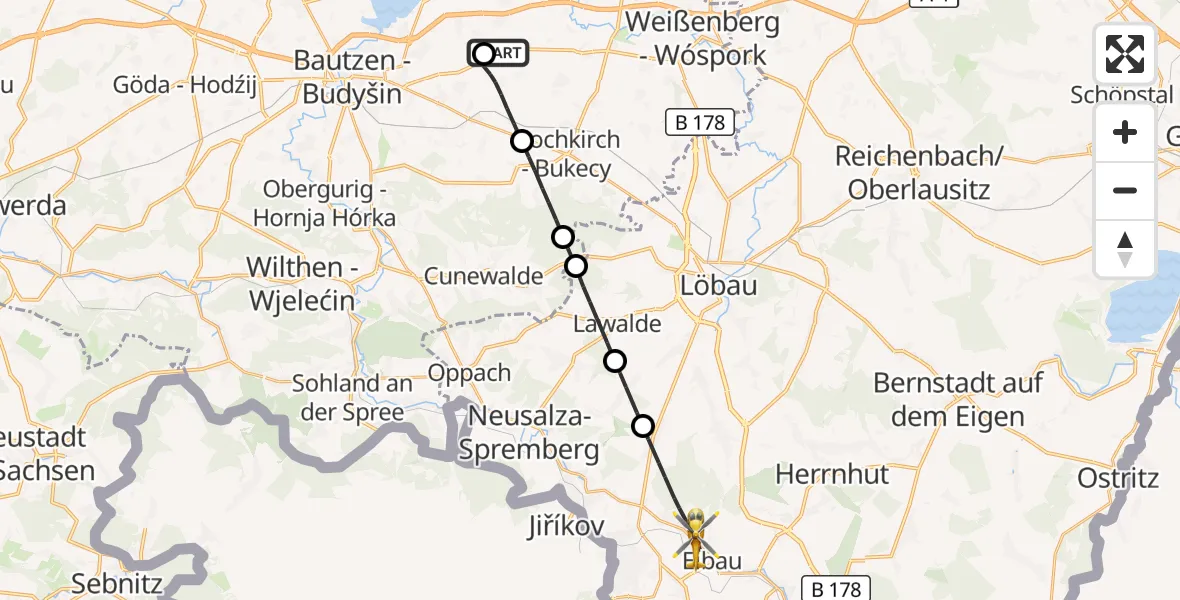 Flugroute Rettungshubschrauber Bautzen Flugplatz - Kottmar, 12 Juni 2026, 04:43