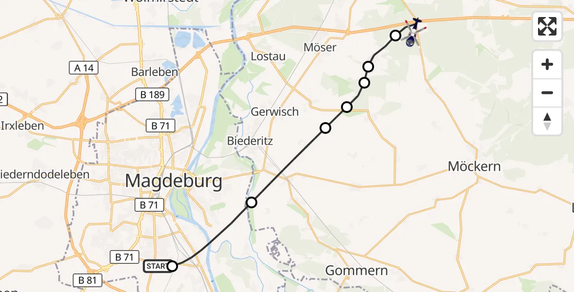 Flugroute Polizeihubschrauber Magdeburg City Flugplatz - Burg, 12 Juni 2026, 05:51