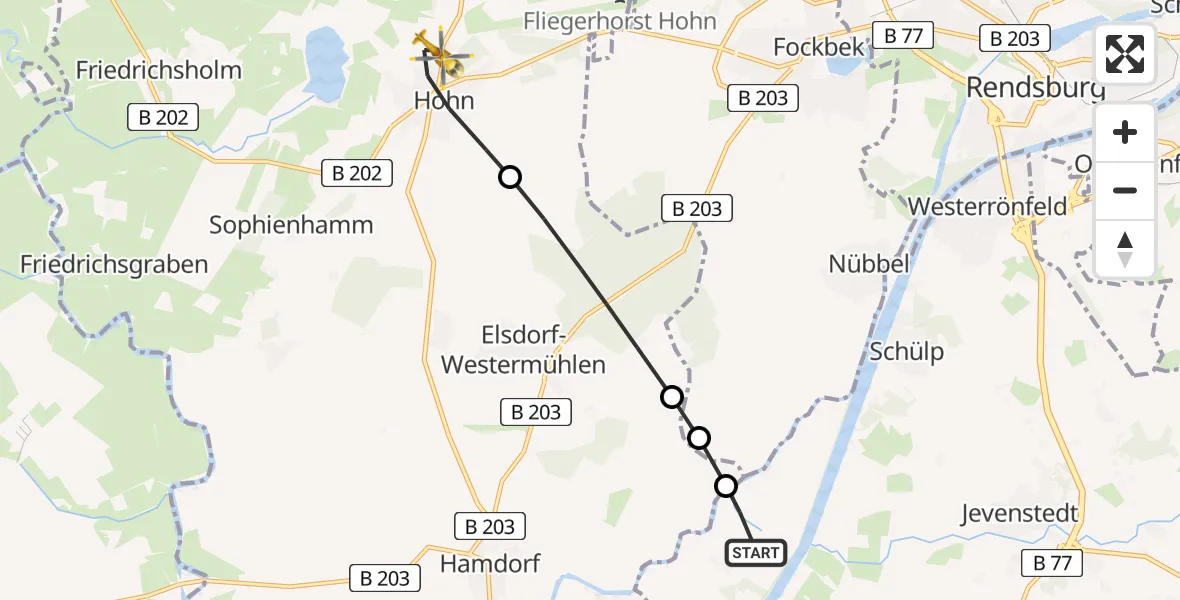 Flugroute Ambulanzhubschrauber Hörsten - Hohn, 12 Juni 2026, 06:56