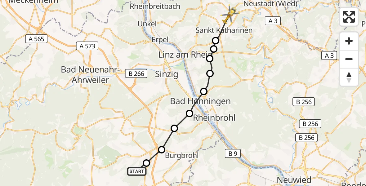Flugroute Ambulanzhubschrauber Galenberg - Vettelschoß, 12 Juni 2026, 07:01