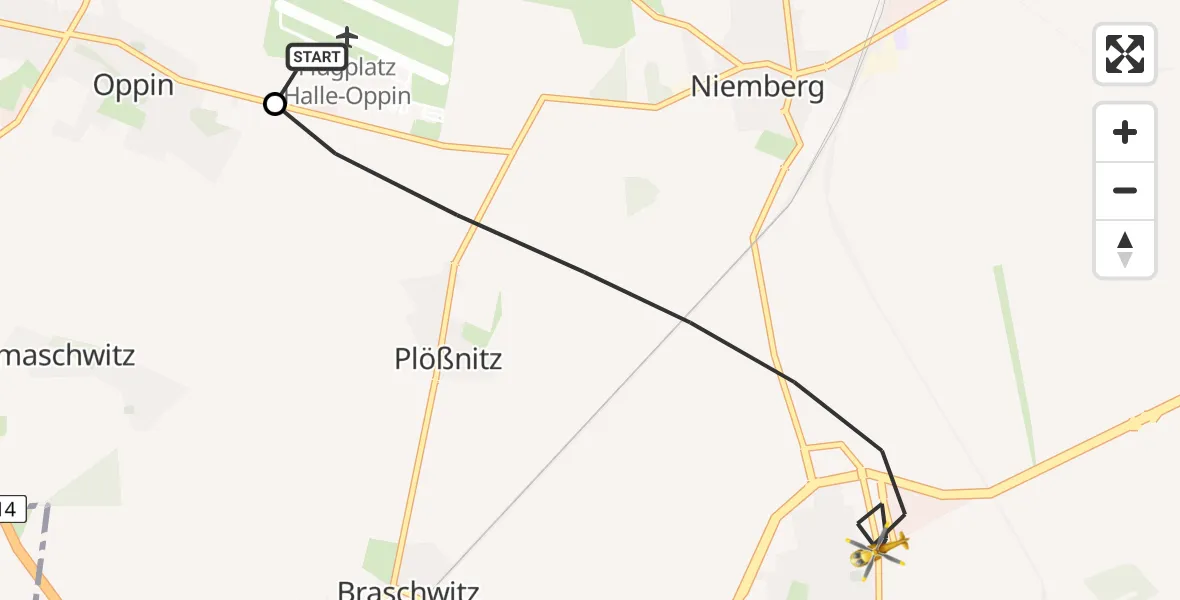 Flugroute Rettungshubschrauber Halle-Oppin Flugplatz - Landsberg, 12 Juni 2026, 07:08