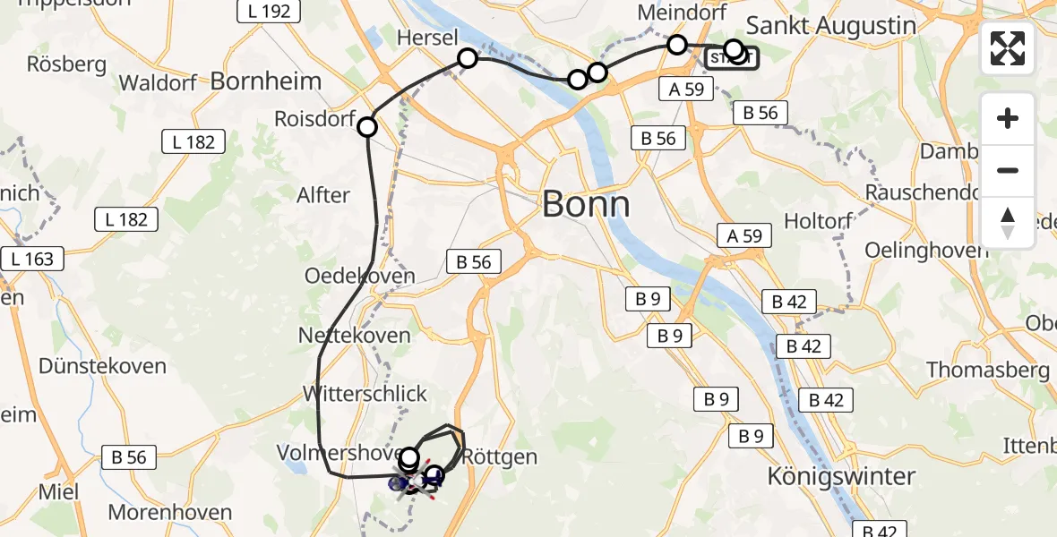 Flugroute Polizeihubschrauber Sankt Augustin - Alfter, 12 Juni 2026, 07:19