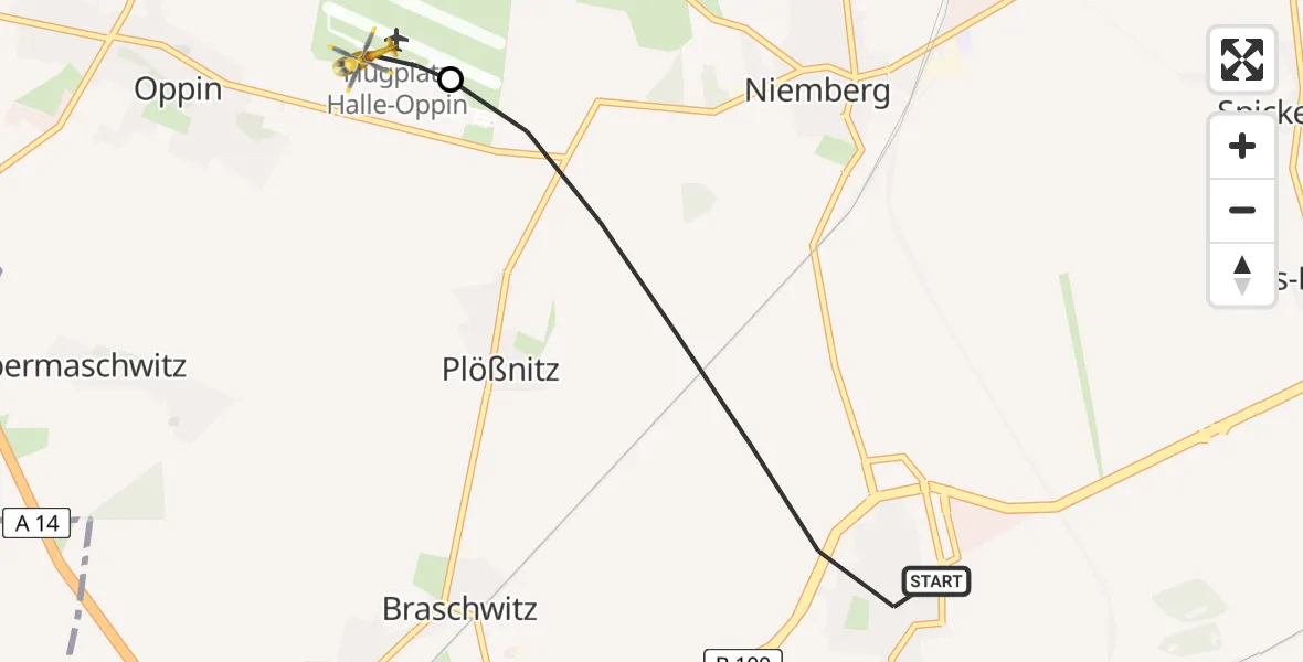 Flugroute Rettungshubschrauber Landsberg - Halle-Oppin Flugplatz, 12 Juni 2026, 07:35