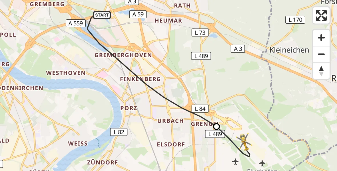 Flugroute Rettungshubschrauber Köln - Köln Bonn Flughafen, 12 Juni 2026, 07:40