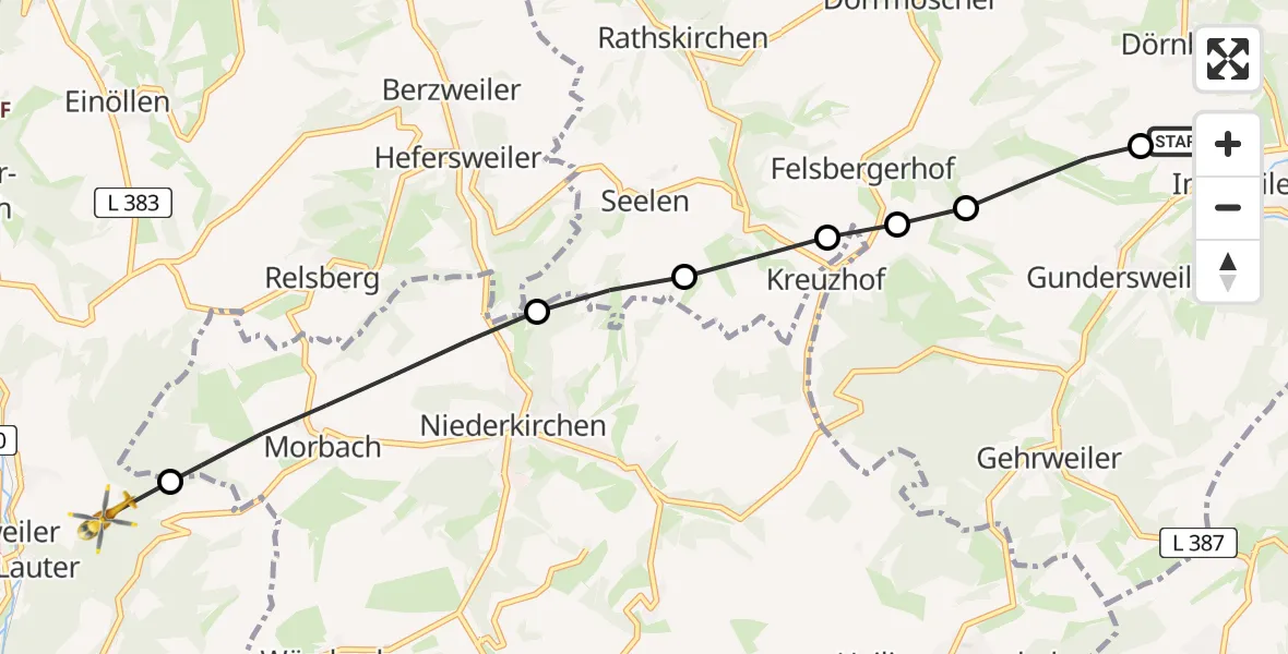 Flugroute Rettungshubschrauber Imsweiler UL - Wolfstein, 12 Juni 2026, 07:44
