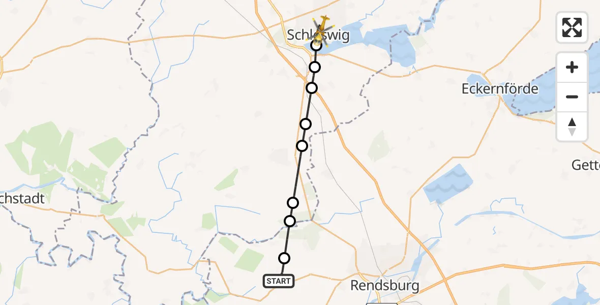 Flugroute Ambulanzhubschrauber Hohn - Schleswig, 12 Juni 2026, 07:44