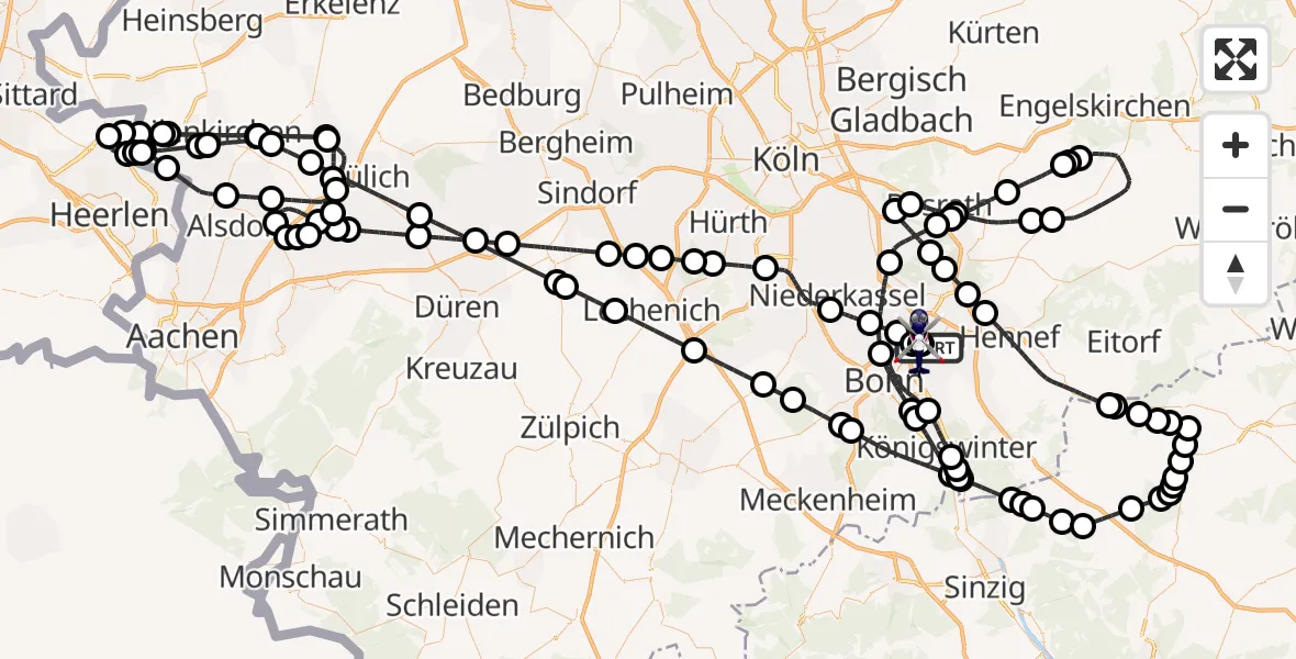 Flugroute Polizeihubschrauber Bonn-Hangelar Flugplatz - Sankt Augustin, 12 Juni 2026, 07:47