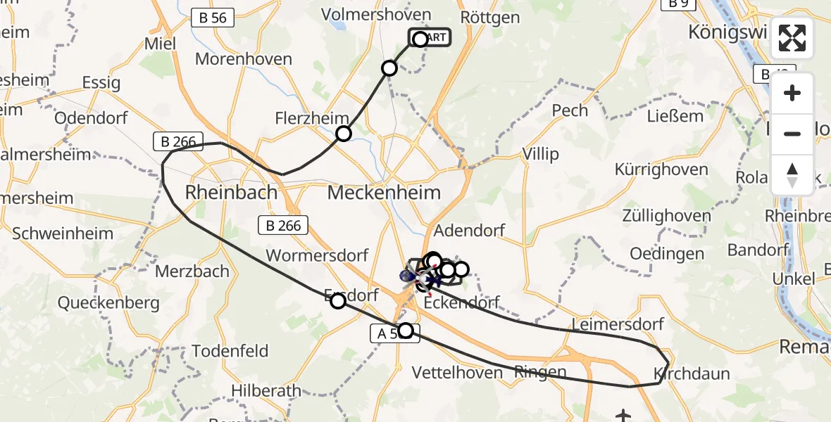 Flugroute Polizeihubschrauber Bonn - Meckenheim, 12 Juni 2026, 07:51