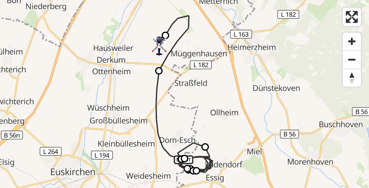 Flugroute Polizeihubschrauber Euskirchen - Weilerswist UL, 12 Juni 2026, 07:55