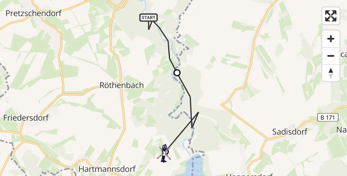 Flugroute Polizeihubschrauber Klingenberg - Hartmannsdorf-Reichenau, 12 Juni 2026, 07:56