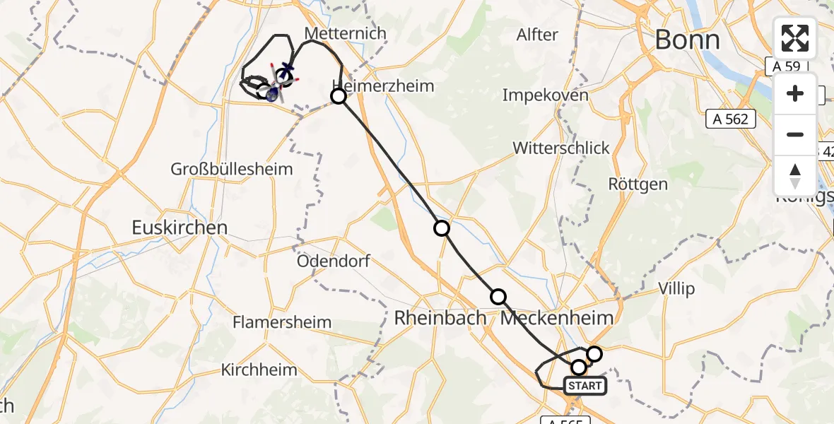 Flugroute Polizeihubschrauber Meckenheim - Weilerswist UL, 12 Juni 2026, 08:14