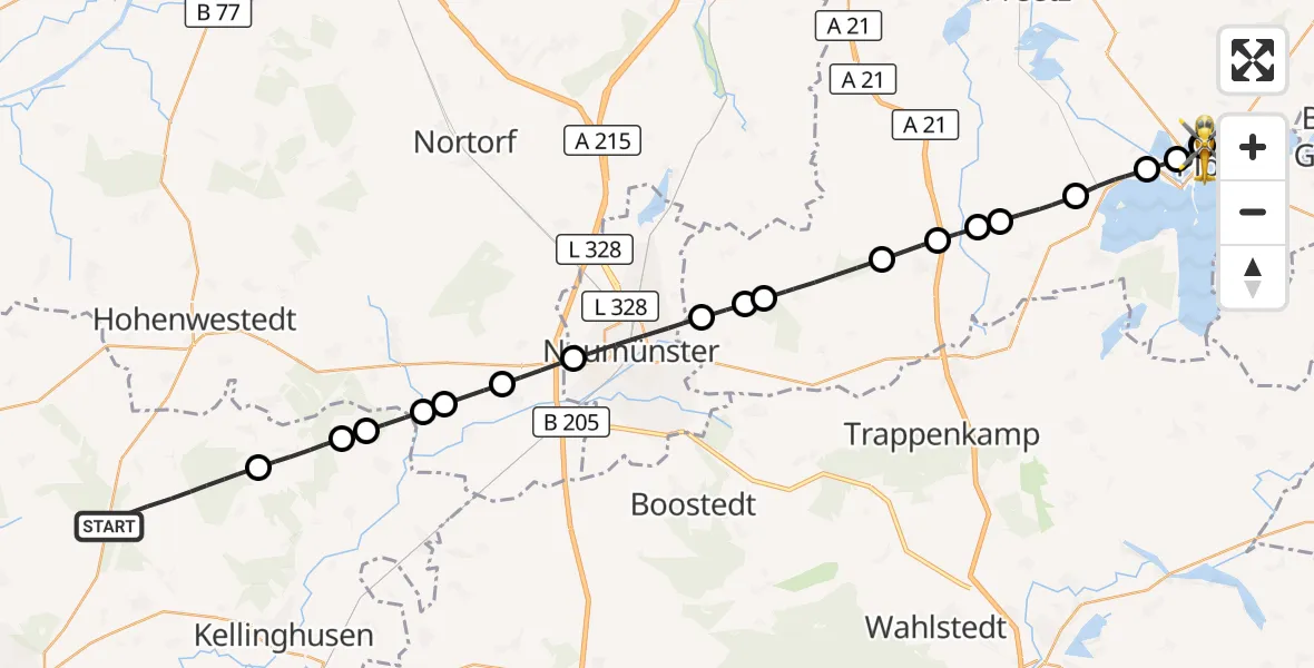 Flugroute Rettungshubschrauber Hohenlockstedt - Plön, 12 Juni 2026, 08:28