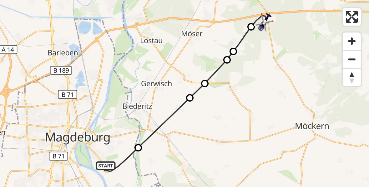 Flugroute Polizeihubschrauber Magdeburg - Burg, 12 Juni 2026, 08:35