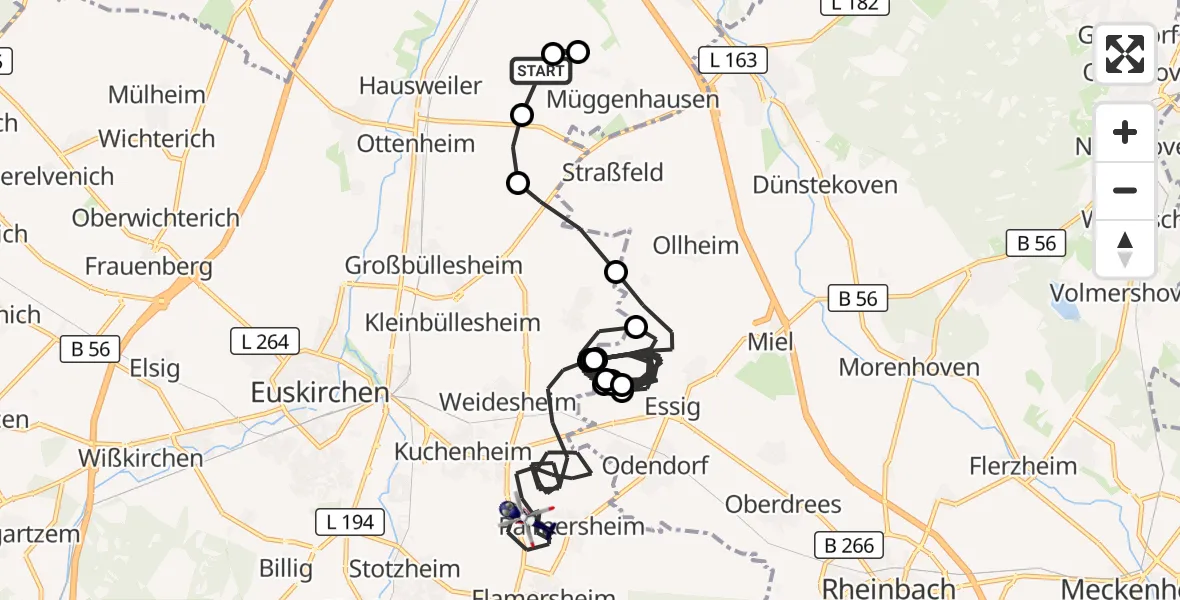 Flugroute Polizeihubschrauber Weilerswist UL - Euskirchen, 12 Juni 2026, 08:41