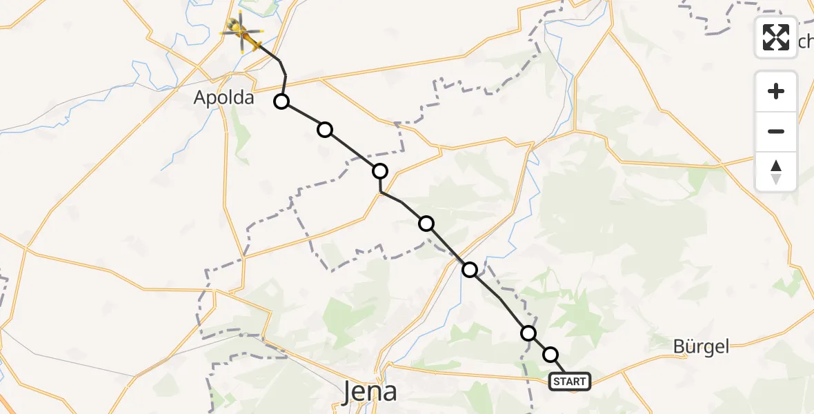 Flugroute Rettungshubschrauber Großlöbichau - Apolda, 12 Juni 2026, 08:51