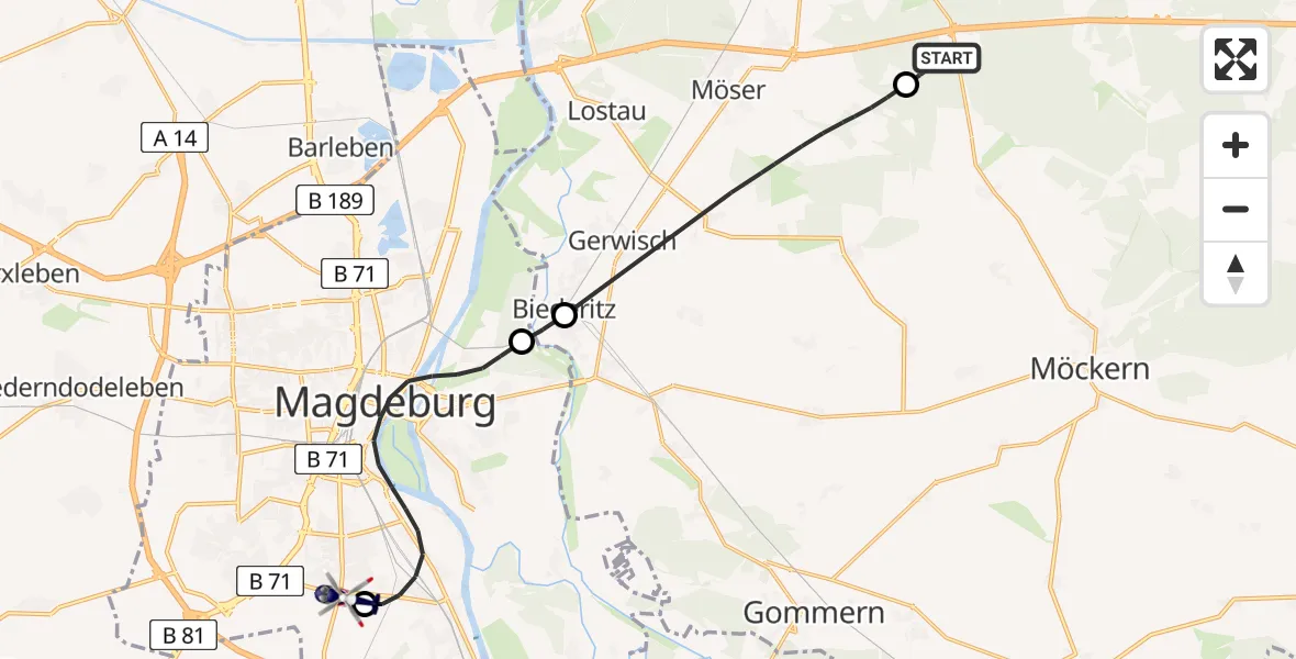 Flugroute Polizeihubschrauber Burg - Magdeburg City Flugplatz, 12 Juni 2026, 08:53