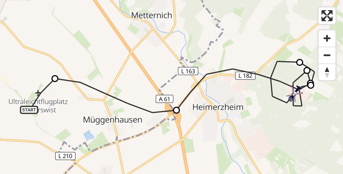 Flugroute Polizeihubschrauber Weilerswist UL - Swisttal, 12 Juni 2026, 08:55