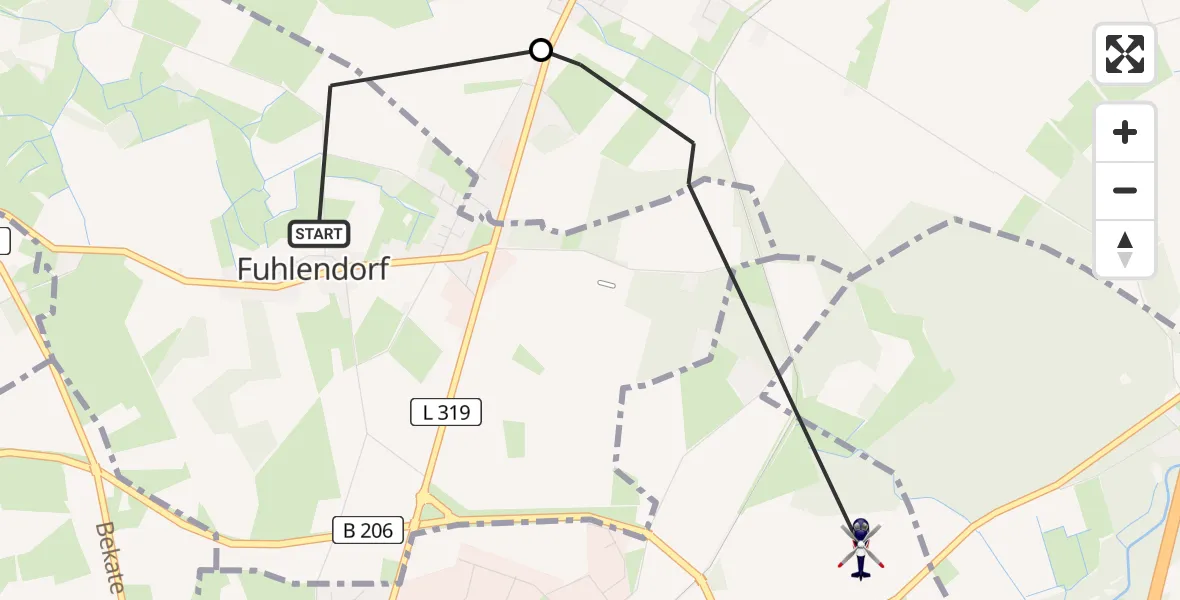 Flugroute Polizeihubschrauber Fuhlendorf - Bad Bramstedt, 12 Juni 2026, 09:02