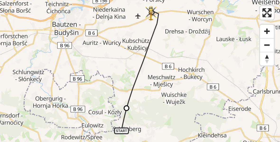 Flugroute Rettungshubschrauber Cunewalde - Bautzen Flugplatz, 12 Juni 2026, 09:08