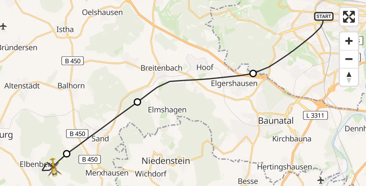 Flugroute Rettungshubschrauber Kassel - Naumburg, 12 Juni 2026, 09:08