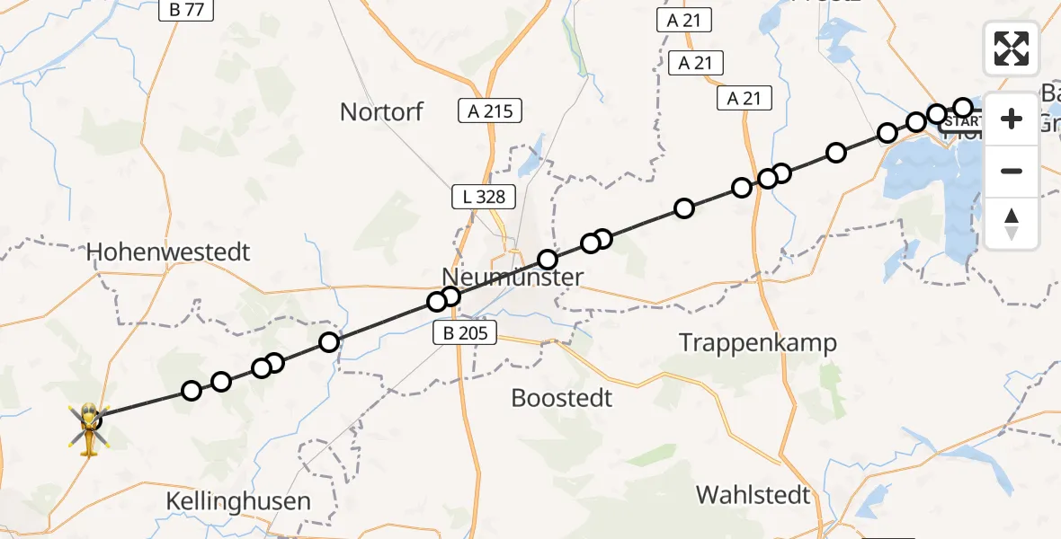 Flugroute Rettungshubschrauber Plön - Itzehoe Hungriger Wolf Flugplatz, 12 Juni 2026, 09:09
