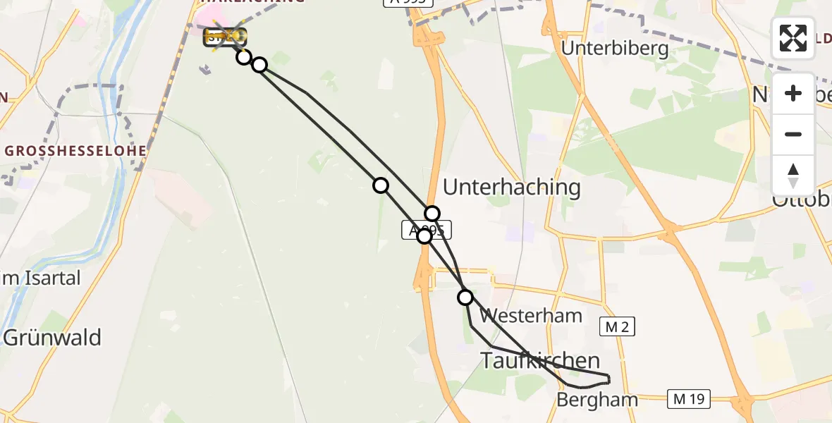 Flugroute Rettungshubschrauber ADAC Air Rescue Center Hubschrauberlandeplatz (Christoph 1) - ADAC Air Rescue Center Hubschrauberlandeplatz (Christoph 1), 12 Juni 2026, 09:14
