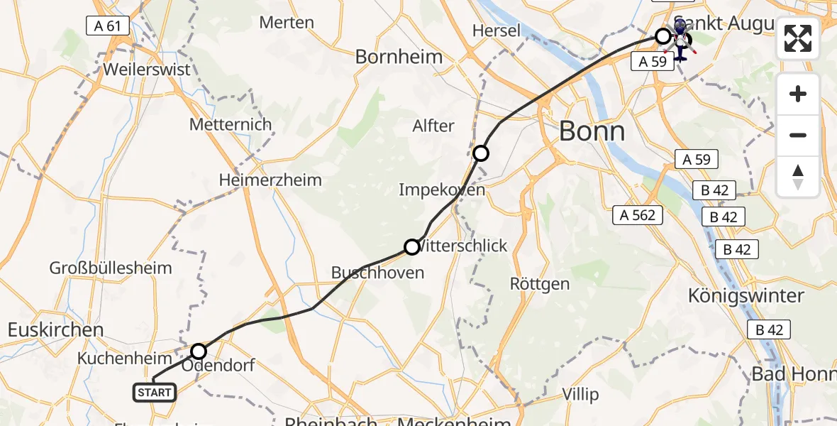 Flugroute Polizeihubschrauber Euskirchen - Sankt Augustin, 12 Juni 2026, 09:14