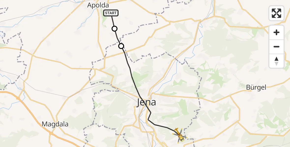 Flugroute Rettungshubschrauber Apolda - Jena, 12 Juni 2026, 09:17