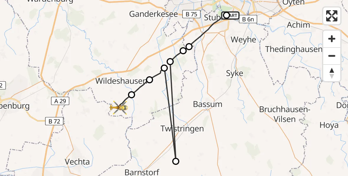 Flugroute Rettungshubschrauber Bremen - Wildeshausen, 12 Juni 2026, 09:27