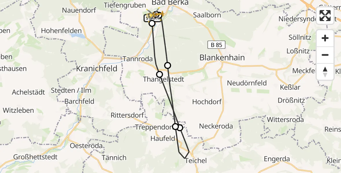 Flugroute Ambulanzhubschrauber Bad Berka Central Hospital - Bad Berka Central Hospital, 12 Juni 2026, 09:30