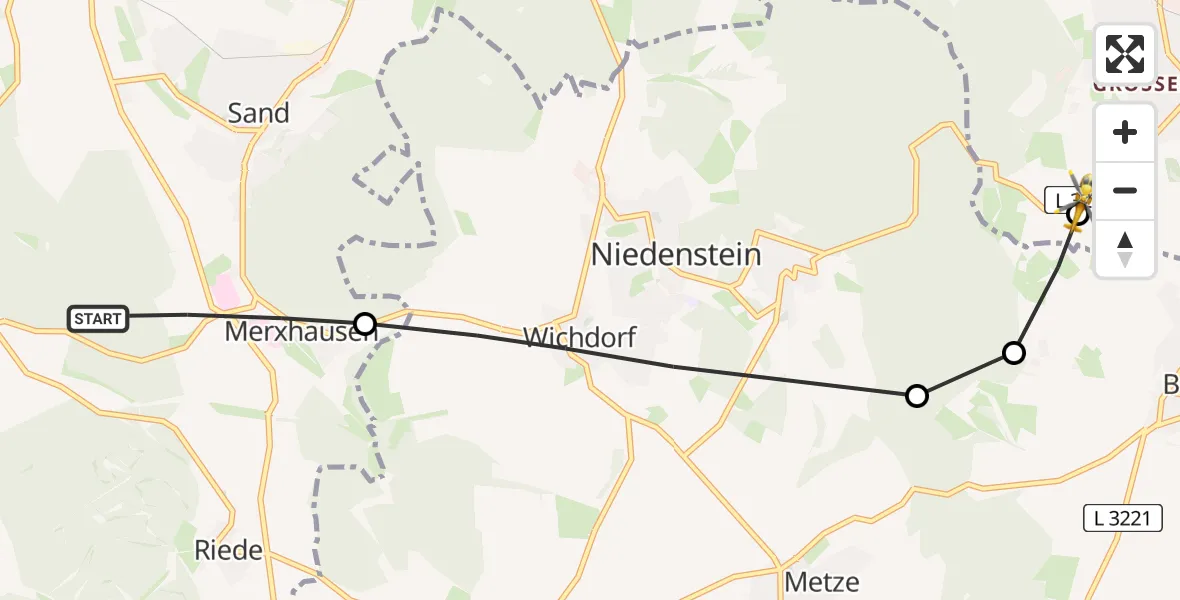 Flugroute Rettungshubschrauber Bad Emstal - Baunatal, 12 Juni 2026, 09:37