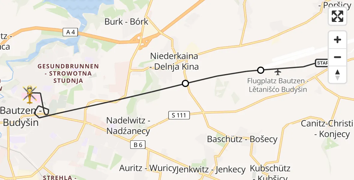 Flugroute Rettungshubschrauber Bautzen Flugplatz - Bautzen, 12 Juni 2026, 10:04