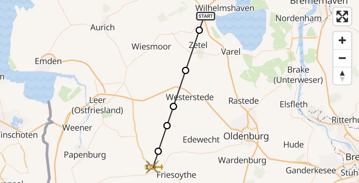 Flugroute Rettungshubschrauber Sande - Saterland, 12 Juni 2026, 10:14