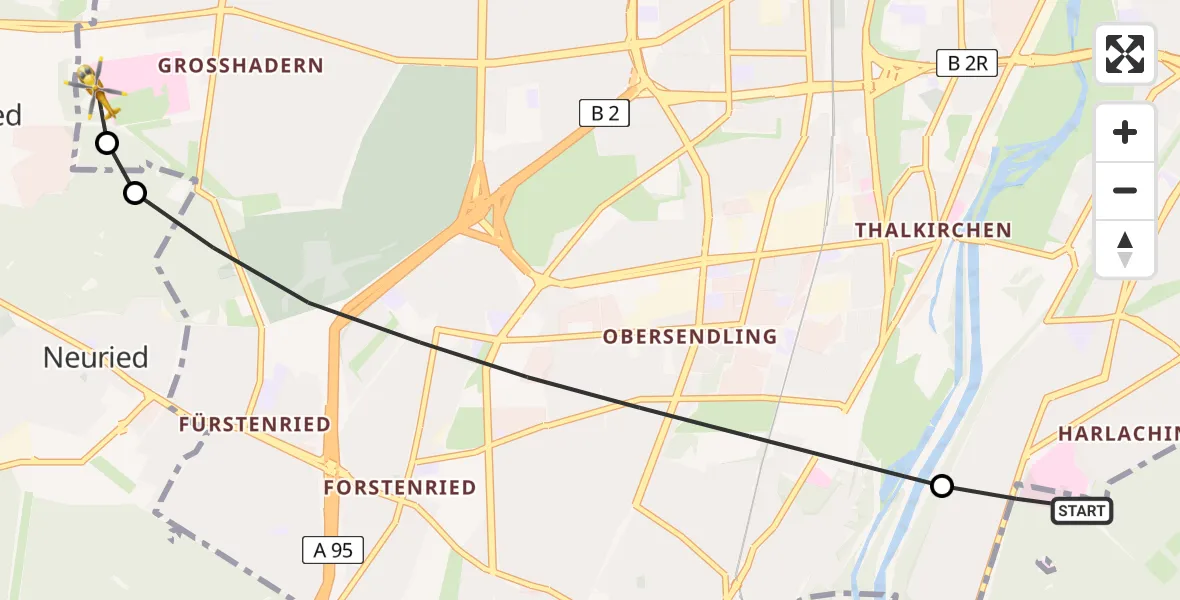 Flugroute Rettungshubschrauber ADAC Air Rescue Center Hubschrauberlandeplatz (Christoph 1) - DRF Air Rescue München Hubschrauberlandeplatz, 12 Juni 2026, 10:19