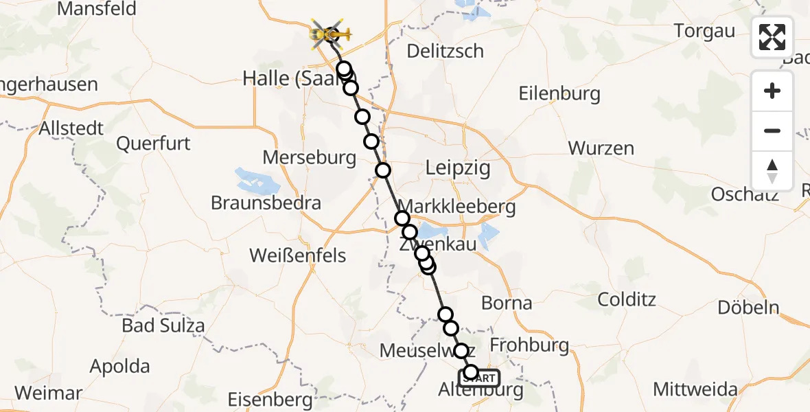 Flugroute Rettungshubschrauber Altenburg - Halle-Oppin Flugplatz, 12 Juni 2026, 10:20