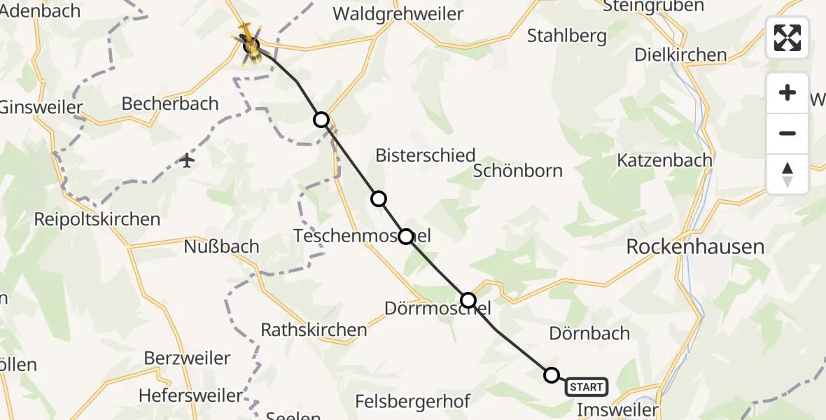 Flugroute Rettungshubschrauber Imsweiler UL - Becherbach, 12 Juni 2026, 10:22