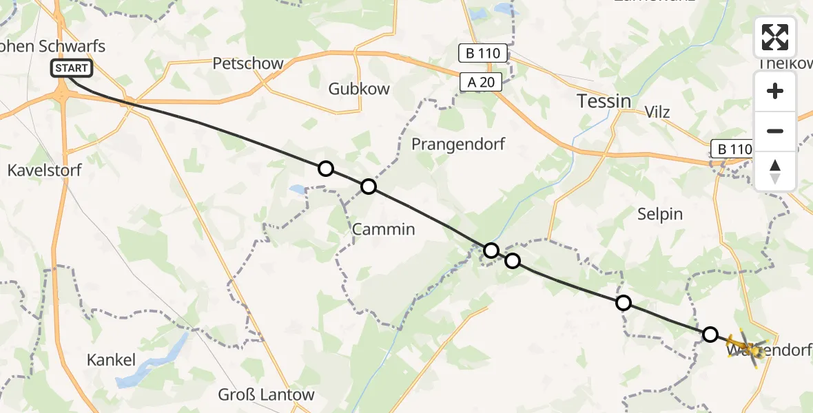 Flugroute Ambulanzhubschrauber Dummerstorf - Walkendorf, 12 Juni 2026, 10:27