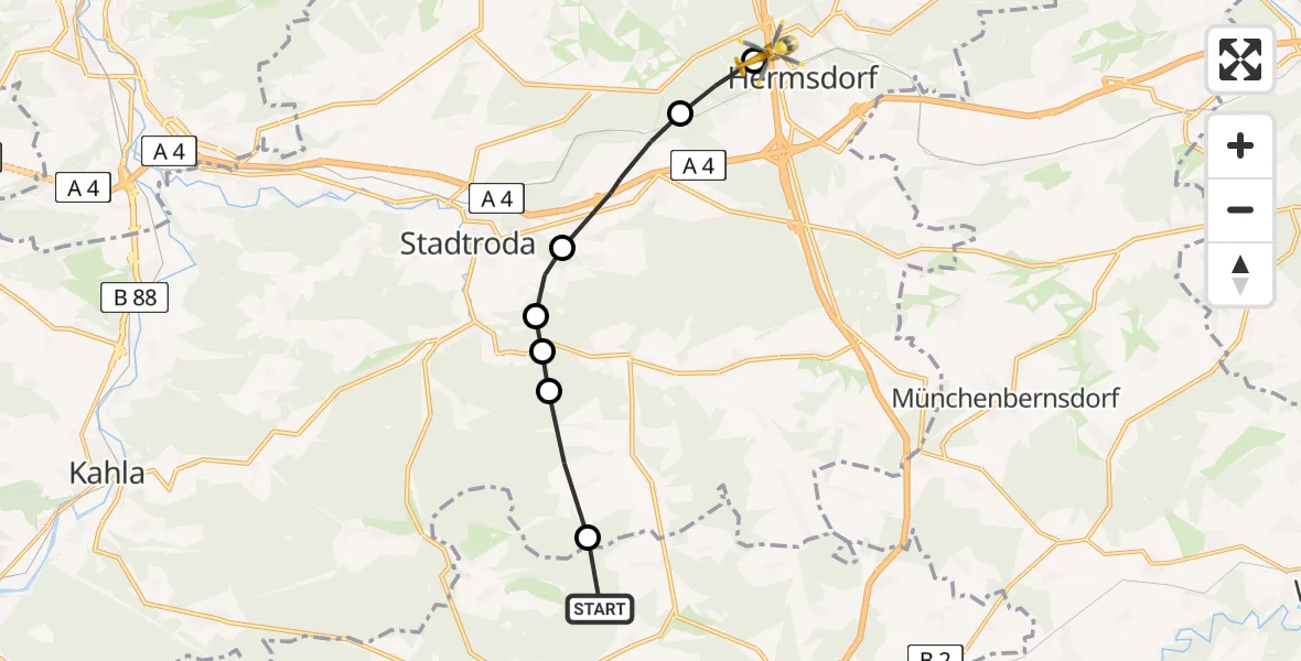 Flugroute Rettungshubschrauber Triptis - Bad Klosterlausnitz, 12 Juni 2026, 10:29