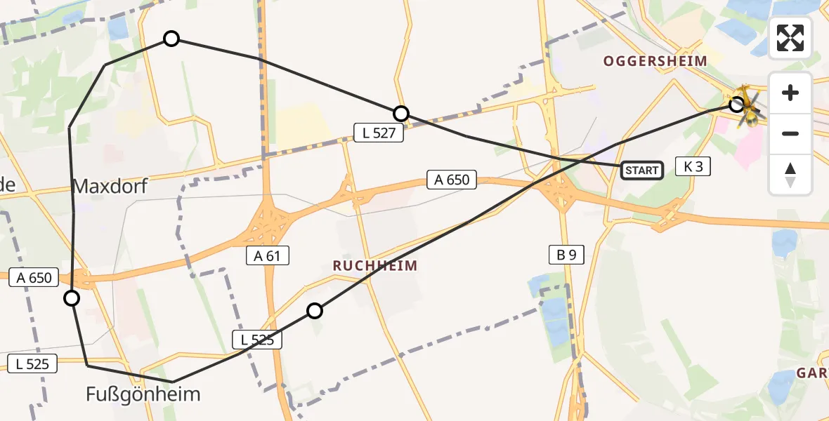 Flugroute Rettungshubschrauber Ludwigshafen am Rhein - Ludwigshafen Accident Hospital Hubschrauberlandeplatz, 12 Juni 2026, 10:32