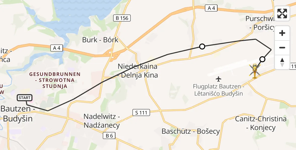 Flugroute Rettungshubschrauber Bautzen - Bautzen Flugplatz, 12 Juni 2026, 10:48