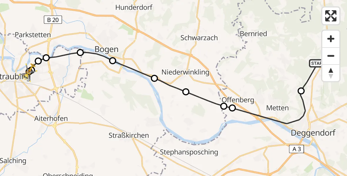 Flugroute Rettungshubschrauber Grafling - Sankt Elisabeth Hospital Straubing, 12 Juni 2026, 10:54