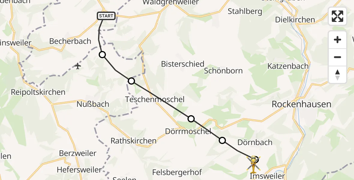 Flugroute Rettungshubschrauber Becherbach - Imsweiler UL, 12 Juni 2026, 11:16
