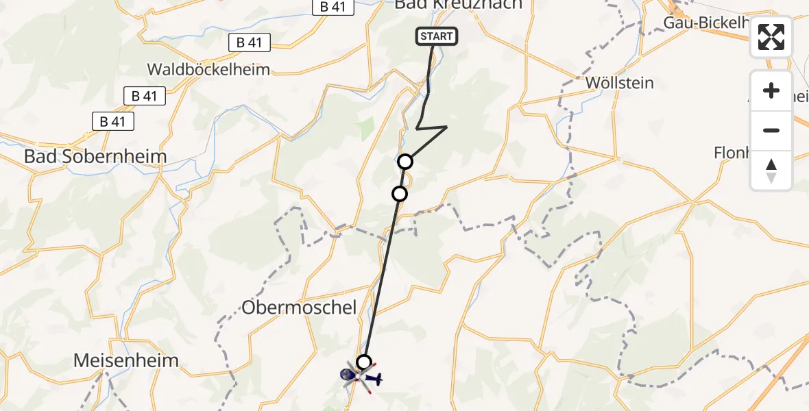Flugroute Polizeihubschrauber Bad Kreuznach - Mannweiler-Cölln, 12 Juni 2026, 11:18
