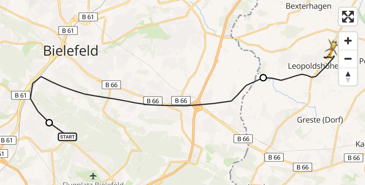 Flugroute Rettungshubschrauber Luftrettungszentrum Bielefeld - Leopoldshöhe, 12 Juni 2026, 11:20