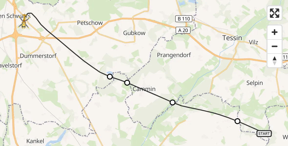 Flugroute Ambulanzhubschrauber Selpin - Dummerstorf, 12 Juni 2026, 11:26