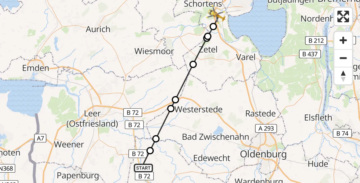 Flugroute Rettungshubschrauber Saterland - Sande, 12 Juni 2026, 11:26