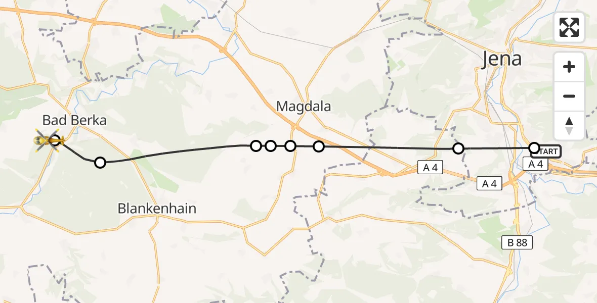 Flugroute Ambulanzhubschrauber Jena University Hospital - Bad Berka Central Hospital, 12 Juni 2026, 11:32